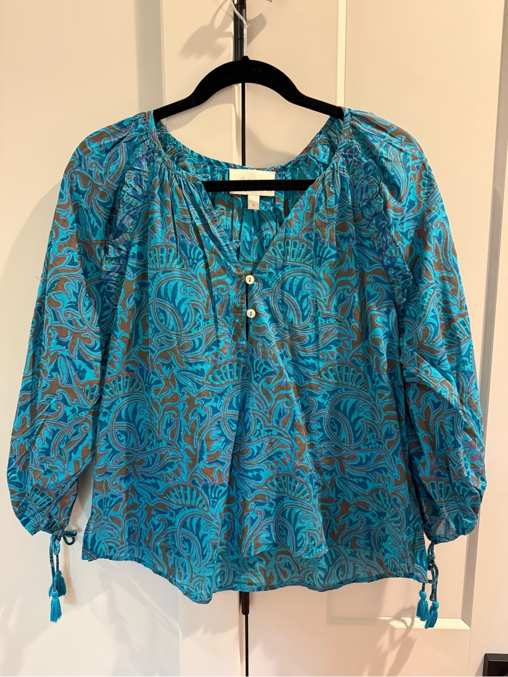 Cleobella Women's Turquoise Paisley Peasant Blouse